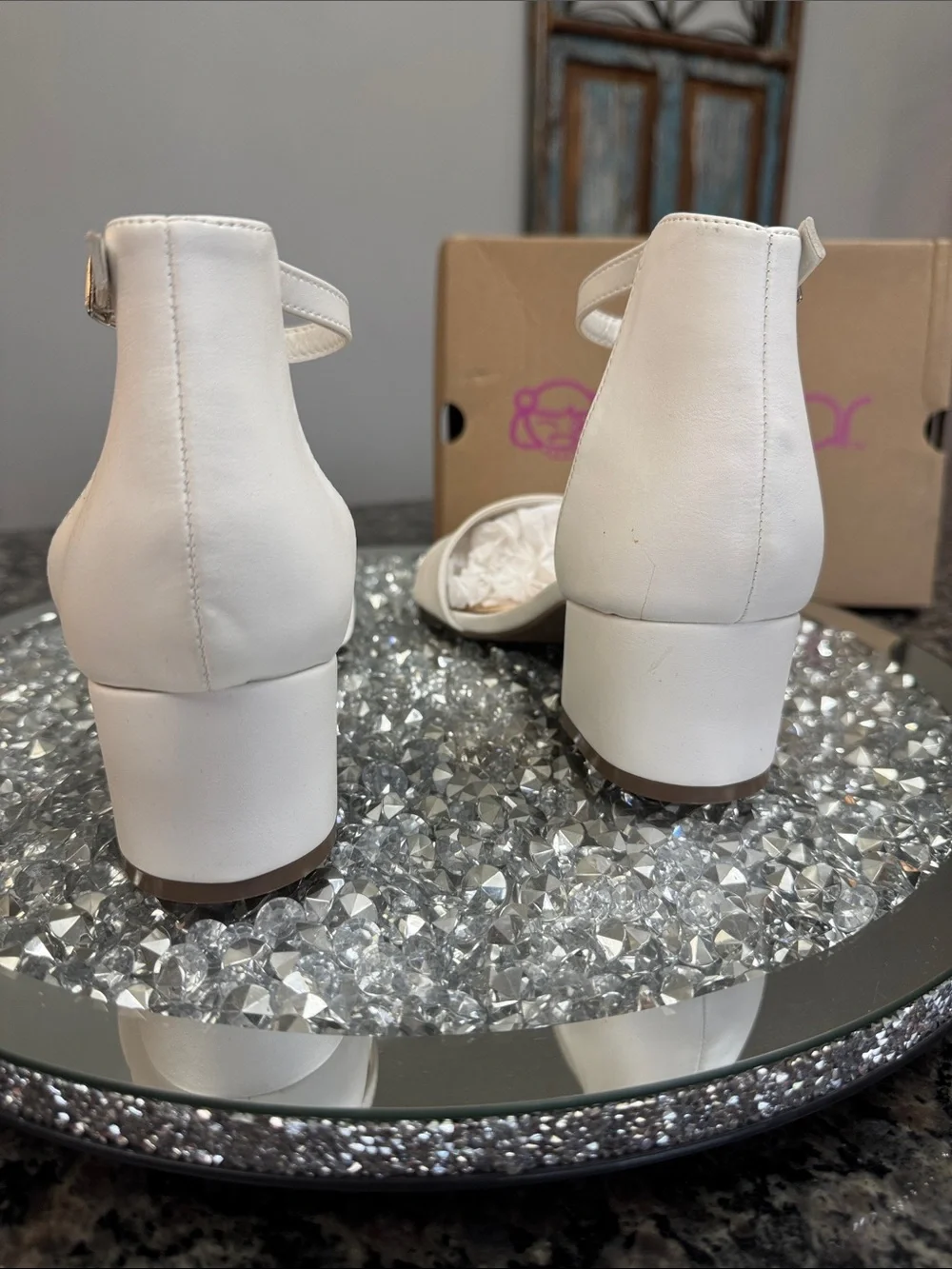 Sugar White Ankle-Strap Block Heel Sandals NEW 7.5